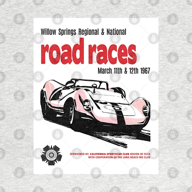 Willow Springs circuit Road Races 1967 retro vintage racing poster by retropetrol